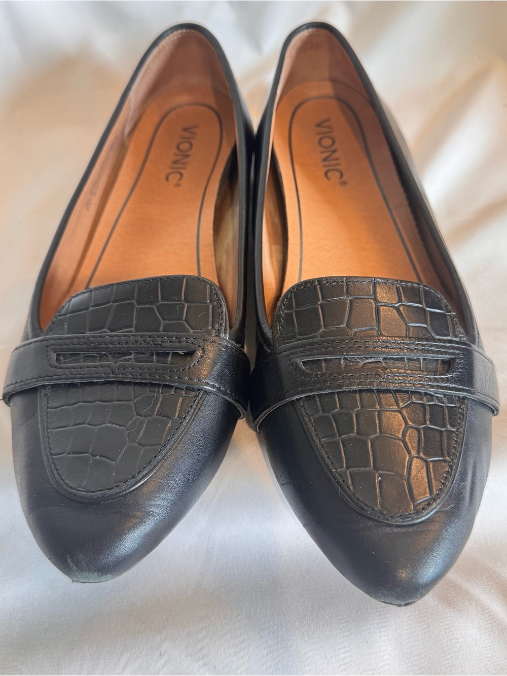 Women’s Vionic Black Croc Savannah Loafers Shoes Flats 8.5 Pointed Toe Leather - Picture 5 of 8